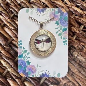 New Gold-Tone Dragonfly Locket Pendant Necklace